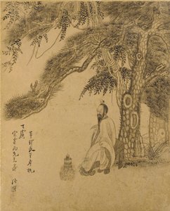 Het elixer bereiden onder een den, Qing-dynastie, 1651 door Chen Hongshou