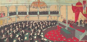 Illustratie van de Keizerlijke Vergadering van het Hogerhuis Teikoku gikai kizokuin no zu..., 1890