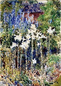 Een bloementuin door Childe Frederick Hassam