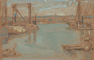North River Dock, New York door Childe Frederick Hassam