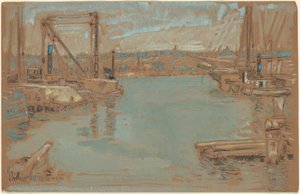 North River Dock, New York door Childe Hassam