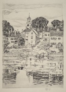De kerktoren, Portsmouth door Childe Hassam