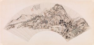 Waaier met een landschap door Chin Ping wen Chin Ping wen