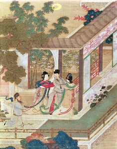 Een romantische ontmoeting, illustratie uit een traditioneel Chinees roman