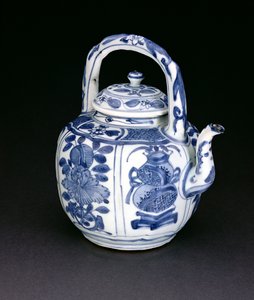 Blauw-witte kraak wijnpot, Wanli, 1590-1610 (porselein) door Chinese School