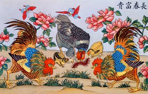 Haan die een duizendpoot doodt, illustratie uit Recherches sur les superstitions en Chine, gepubliceerd in Shanghai door Imrimerie de la Mission Catholique, 1929 door Chinese School
