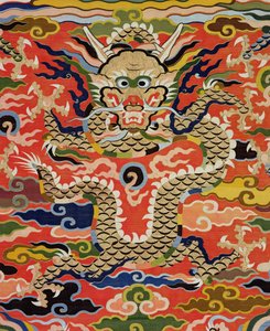 Detail van stof met een vijf-draak Kossu, Wanli-periode, 1573-1619 (zijde) door Chinese School