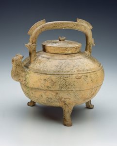 Glazen aardewerken ketel, Oorlogvoerende Staten periode, 1027-220 v.Chr. (keramiek)