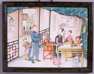 Keizerlijk Canton-paneel, Qianlong-periode, 1736-95 (repousse email)