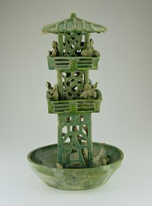 Model van een wachttoren, Han-dynastie (206 v.Chr.-220 n.Chr.) (geglazuurd keramiek)