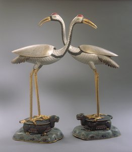 Paar kraanvogelwierookbranders, uit de Qianlong-periode (1736-95) door Chinese School