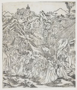 De aanbidding van Christus, plaat uit Giulio Alenis Tianzhu jiangsheng zhuxiang jingjie (Een geïllustreerde geschiedenis van de Heer des Hemels die vleesgeworden is)