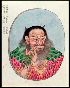 De legendarische keizer Shen-Nung, illustratie uit een Pen Tsao door Chinese School