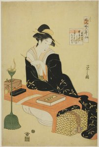 Een elegante parodie op de zes poëtische onsterfelijken (Furyu yatsushi rokkasen): De priester Kisen door Chobunsai Eishi