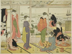 In een Plezierhuis in Shinagawa (Shinagawa no rojo) door Chobunsai Eishi