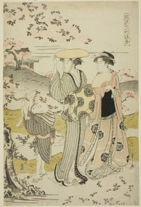 Ono no Komachi bezoekt de Kiyomizu-tempel, uit de serie De modieuze zeven Komachi door Chobunsai Eishi