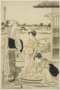 Ono no Komachi wast het schrift, uit de serie De modieuze zeven Komachi (Furyu nana Komachi)