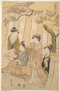 Prins Genji en drie jonge vrouwen door Chobunsai Eishi