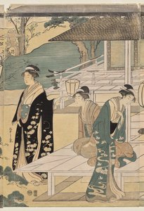 Het Matsukaze Hoofdstuk van het Verhaal van Genji (uit de serie Het Verhaal van Genji in Elegante Moderne Kleding) door Chobunsai Eishi
