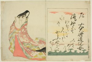 De dichteres Michitsuna no Haha, uit de serie "De zesendertig onsterfelijke vrouwelijke dichters (Nishikizuri onna sanjurokkasen)" door Chobunsai Eishi