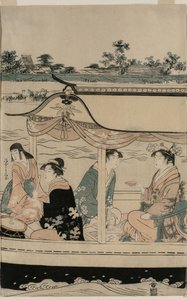 Vrouwen in een Plezierboot op de Sumida Rivier door Chobunsai Eishi