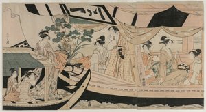 Vrouwen in een Plezierboot op de Sumida-rivier, midden 1790s door Chobunsai Eishi