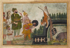 Rawat Gokul Das inspecteert een gevangen tijger, 1810-1815