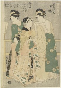 Drie courtisanes van Wakafune-ya House: Shiratsuyu, Isono en Isoji, ca. 1794 door Choki Eishusai