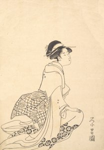 Een knielende vrouw door Chokosai Eisho