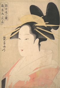 Groot hoofd en busteportret van de Oiran Hanaogi van Ogiya, waarschijnlijk 1798 door Chokosai Eisho