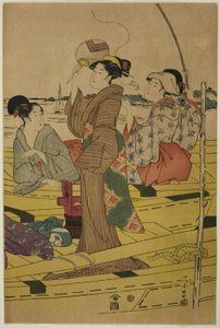 Vrouwen op een Vissersboot door Chokosai Eisho