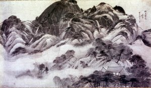 Koreaanse kunst: Berg Inwang. Afdrukken door Chong Son (1676-1759). 18e eeuw