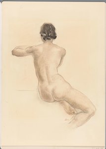 Zittende naakte vrouw door Chris van der Hoef (signed by artist)