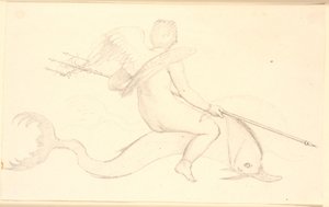 Cupido rijdend op een dolfijn. Pompejaans motief