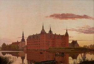 Frederiksborg Paleis gezien vanaf Jægerbakken. Avond. door Christen Schjellerup Købke