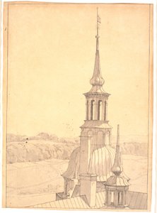 Een van de kleine torens op Kasteel Frederiksborg door Christen Købke