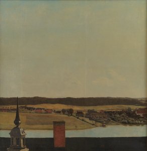 Dakrand van Frederiksborg Kasteel met Uitzicht op Meer, Stad en Bos door Christen Købke