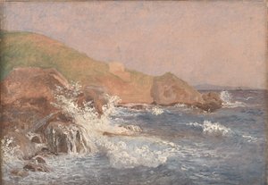 Ruwe zee aan een rotsachtige kust, Capri door Christen Købke
