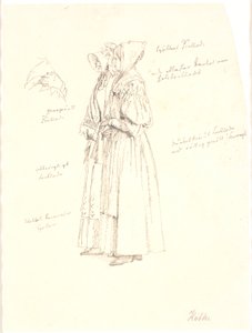 Studietekening voor de vrouwenfiguren op het schilderij, Uitzicht vanaf de Dossering bij Sortedamssøen richting Østerbro door Christen Købke