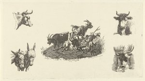 Drie geiten met aan weerzijden koeienkoppen en ezelskoppen