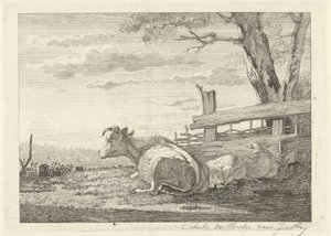 Rustend vee in een landschap door Christiaan Godfried Schutze van Houten