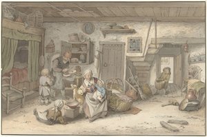 Interieur met boerenfamilie