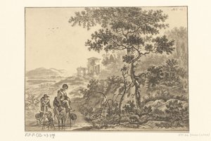 Italianiserend landschap met herder door Christiaan Josi