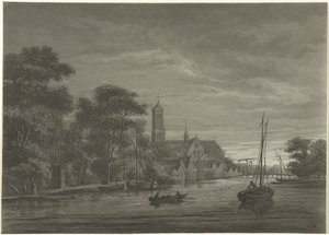 Nachtlandschap met gezicht op dorp