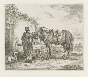 Paard bij een voederbak