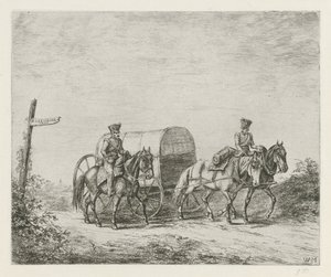 Twee soldaten te paard op weg door Christiaan Wilhelmus Moorrees