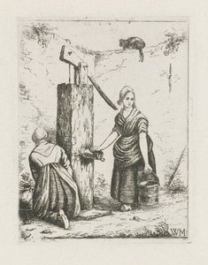 Twee vrouwen bij een waterpomp door Christiaan Wilhelmus Moorrees