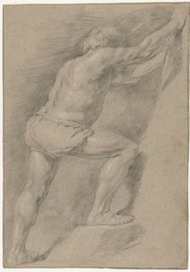 Studie van een naakte man met opgeheven been door Christiaen Gillisz. van Couwenberg (attributed to)