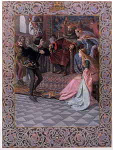 Hamlet voor Koning Claudius, Koningin Gertrude en Ophelia, scène uit 
