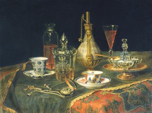 Boheemse glazen, kopjes en een horloge door Christian Berentz